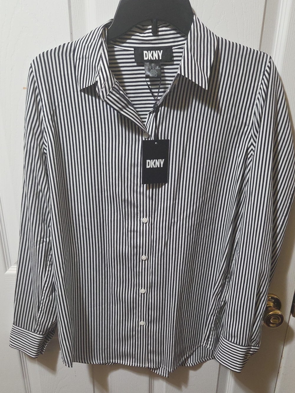 DKNY Black & White Vertical Stripe Dress Shirt